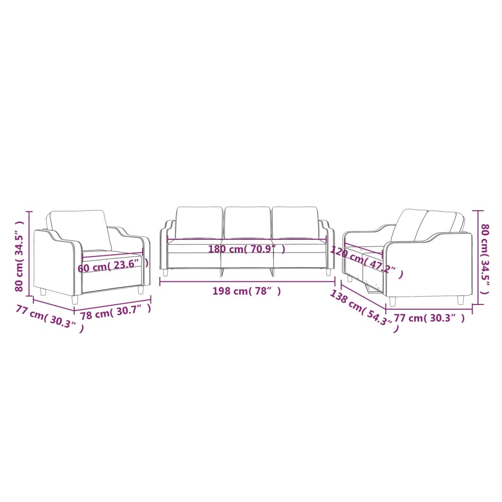 vidaXL 3 Piece Sofa Set with Cushions Dark Gray Fabric-6