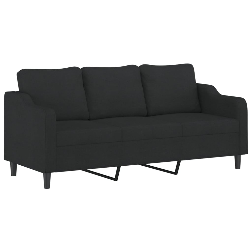 vidaXL 3 Piece Sofa Set with Cushions Black Fabric-3