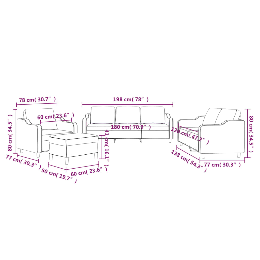 vidaXL 4 Piece Sofa Set with Cushions Dark Gray Fabric-7