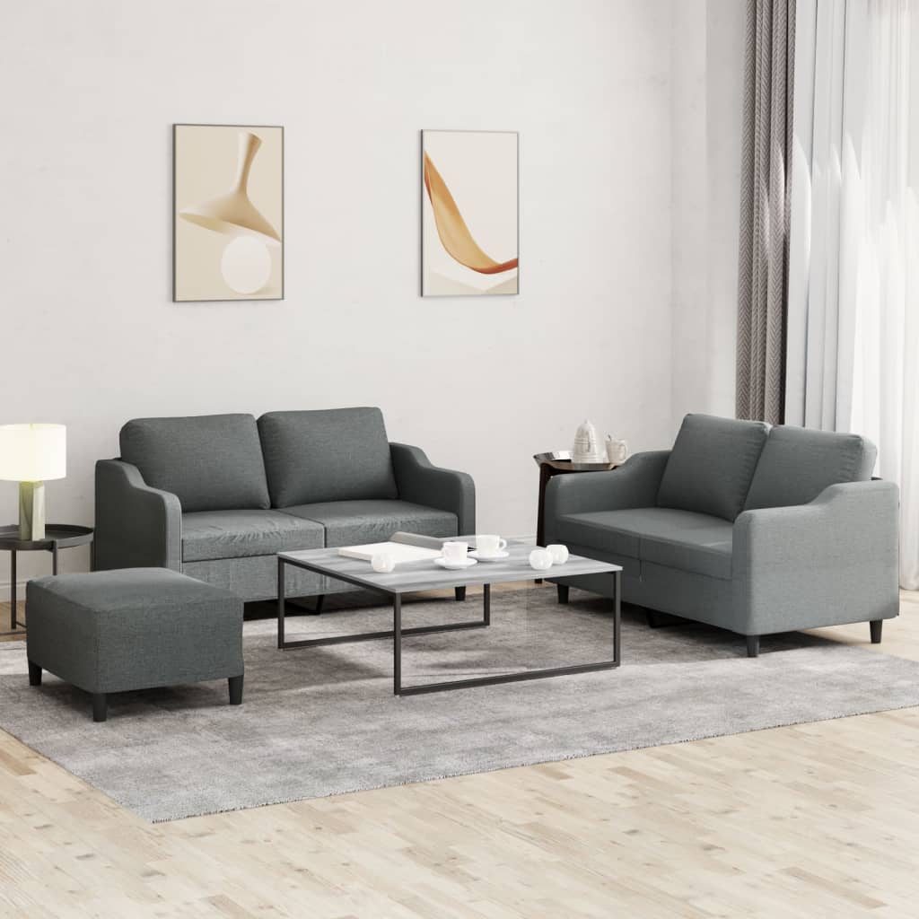 vidaXL 3 Piece Sofa Set with Cushions Dark Gray Fabric-0