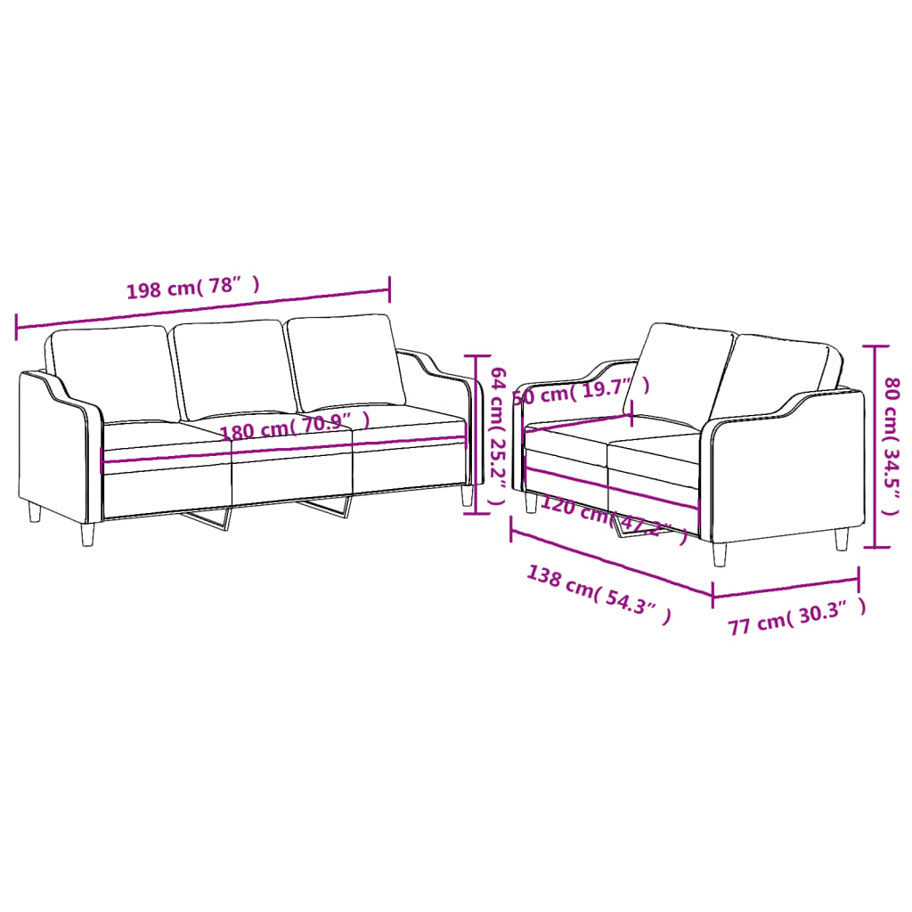 vidaXL 2 Piece Sofa Set with Cushions Dark Gray Fabric-4