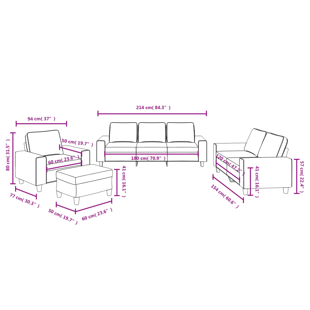 vidaXL 4 Piece Sofa Set Dark Gray Fabric-7