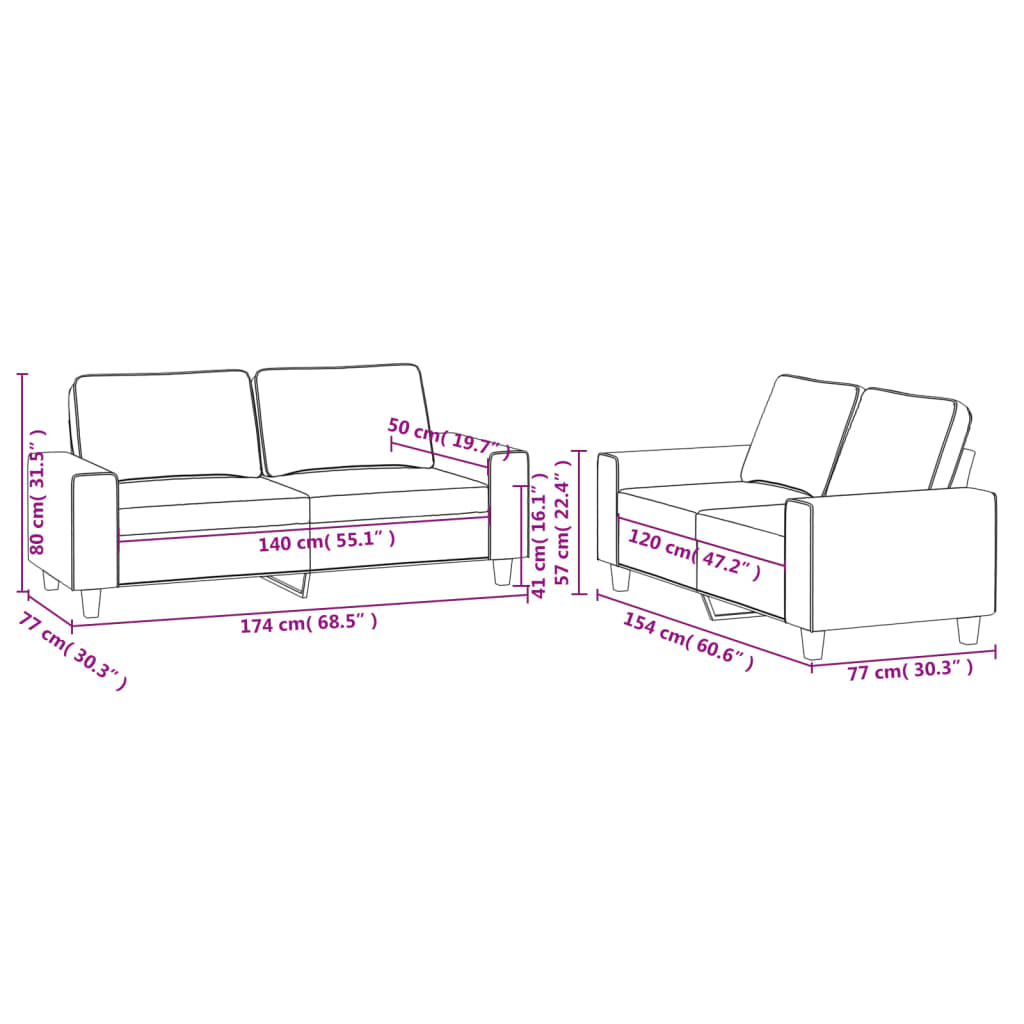 vidaXL 2 Piece Sofa Set Black Fabric-5