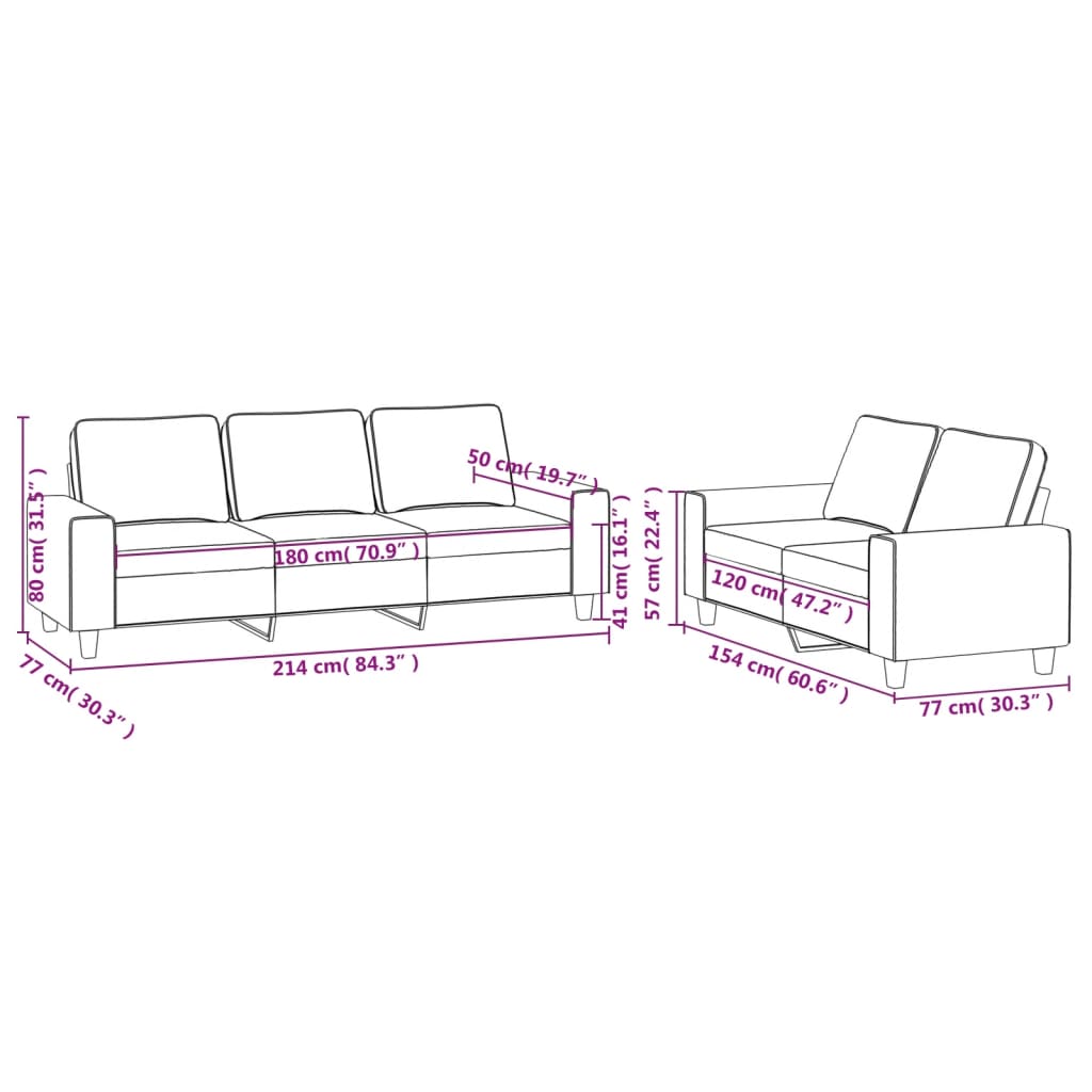 vidaXL 2 Piece Sofa Set Dark Gray Fabric-5