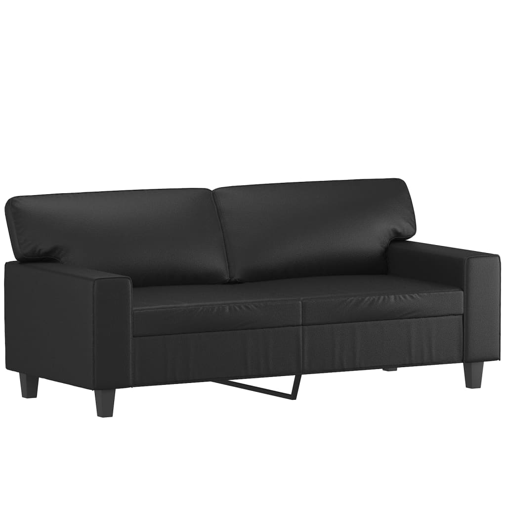 vidaXL 2 Piece Sofa Set with Pillows Black Faux Leather-2