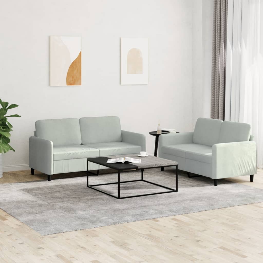 vidaXL 2 Piece Sofa Set Light Gray Velvet-0