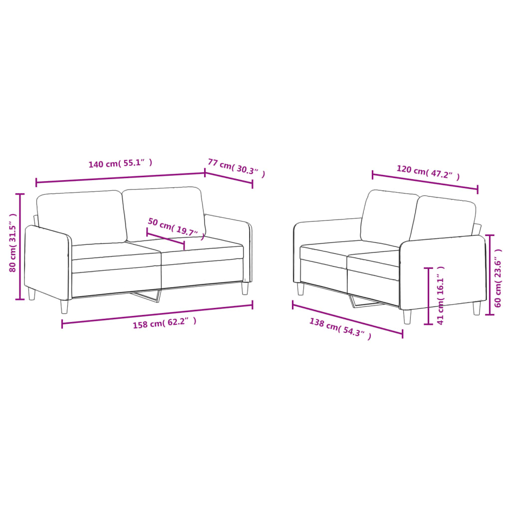 vidaXL 2 Piece Sofa Set Dark Green Velvet-5