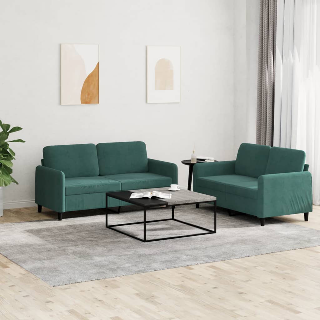 vidaXL 2 Piece Sofa Set Dark Green Velvet-0