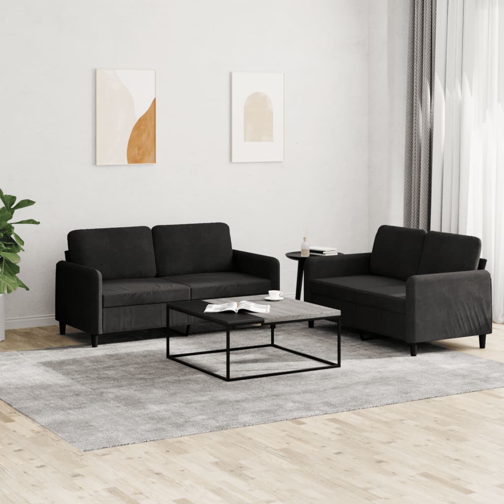 vidaXL 2 Piece Sofa Set Black Velvet-0