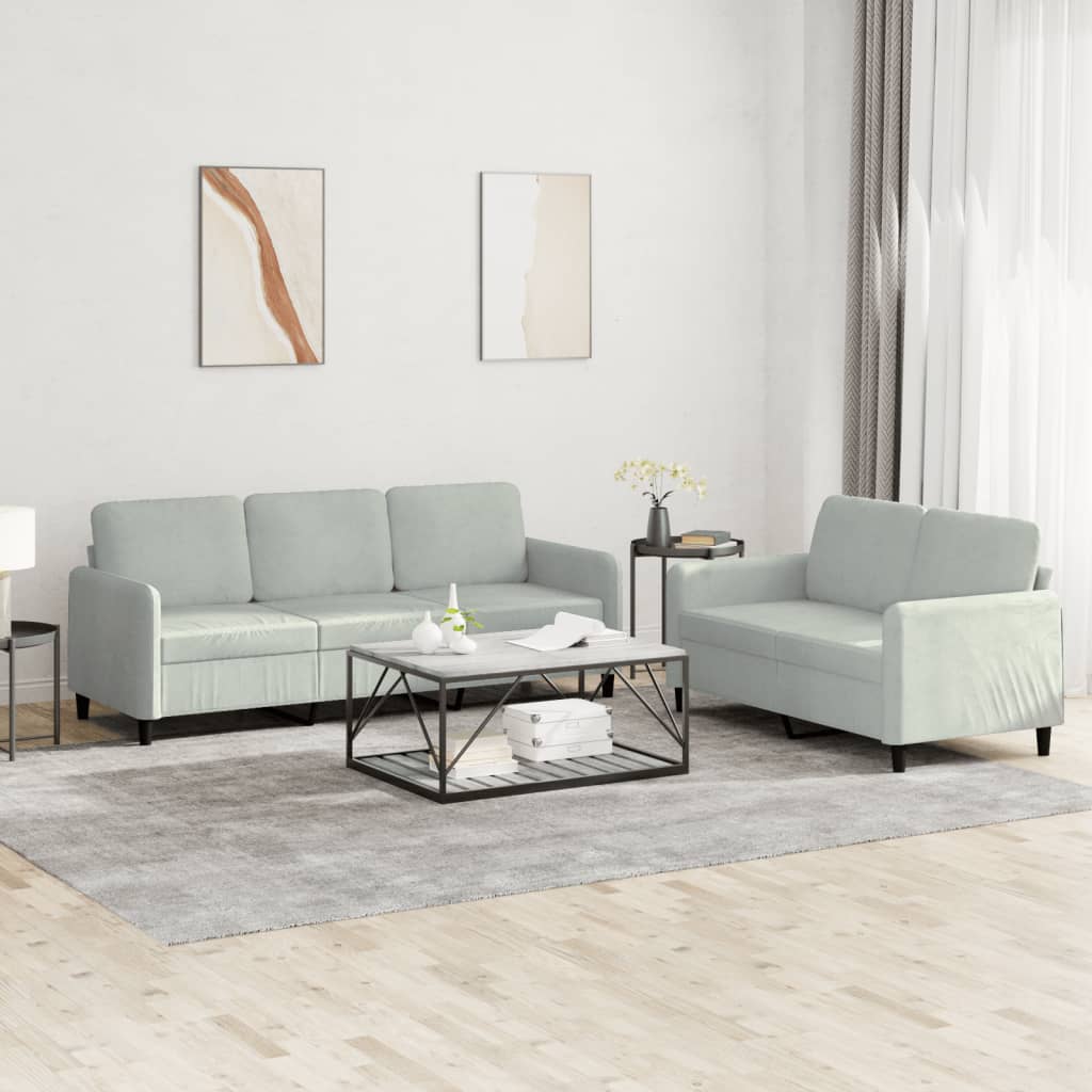 vidaXL 2 Piece Sofa Set Light Gray Velvet-0