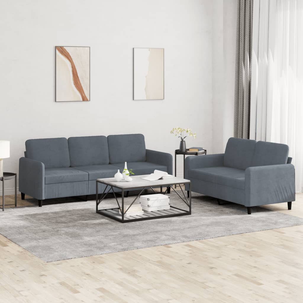 vidaXL 2 Piece Sofa Set Dark Gray Velvet-0