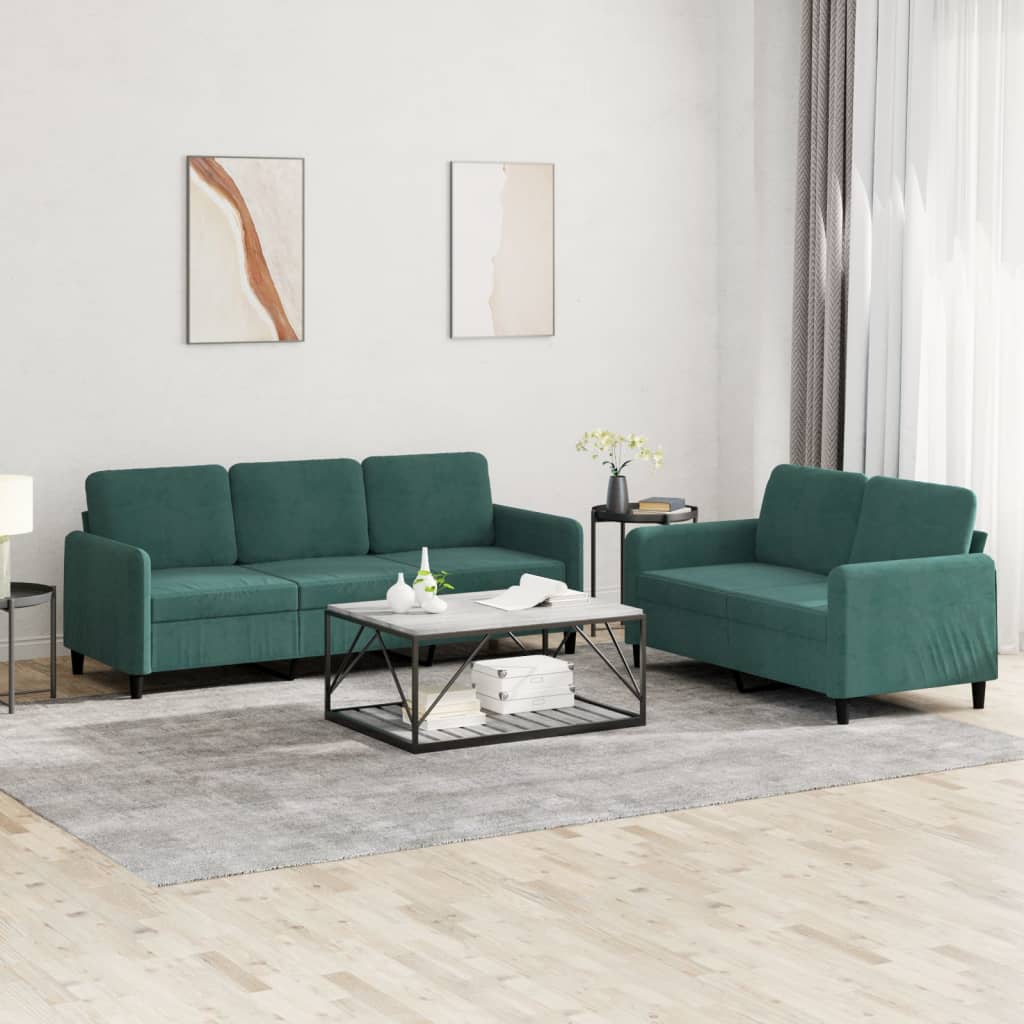 vidaXL 2 Piece Sofa Set Dark Green Velvet-0