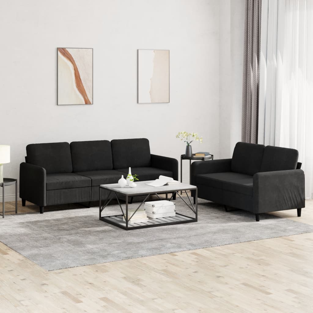 vidaXL 2 Piece Sofa Set Black Velvet-0