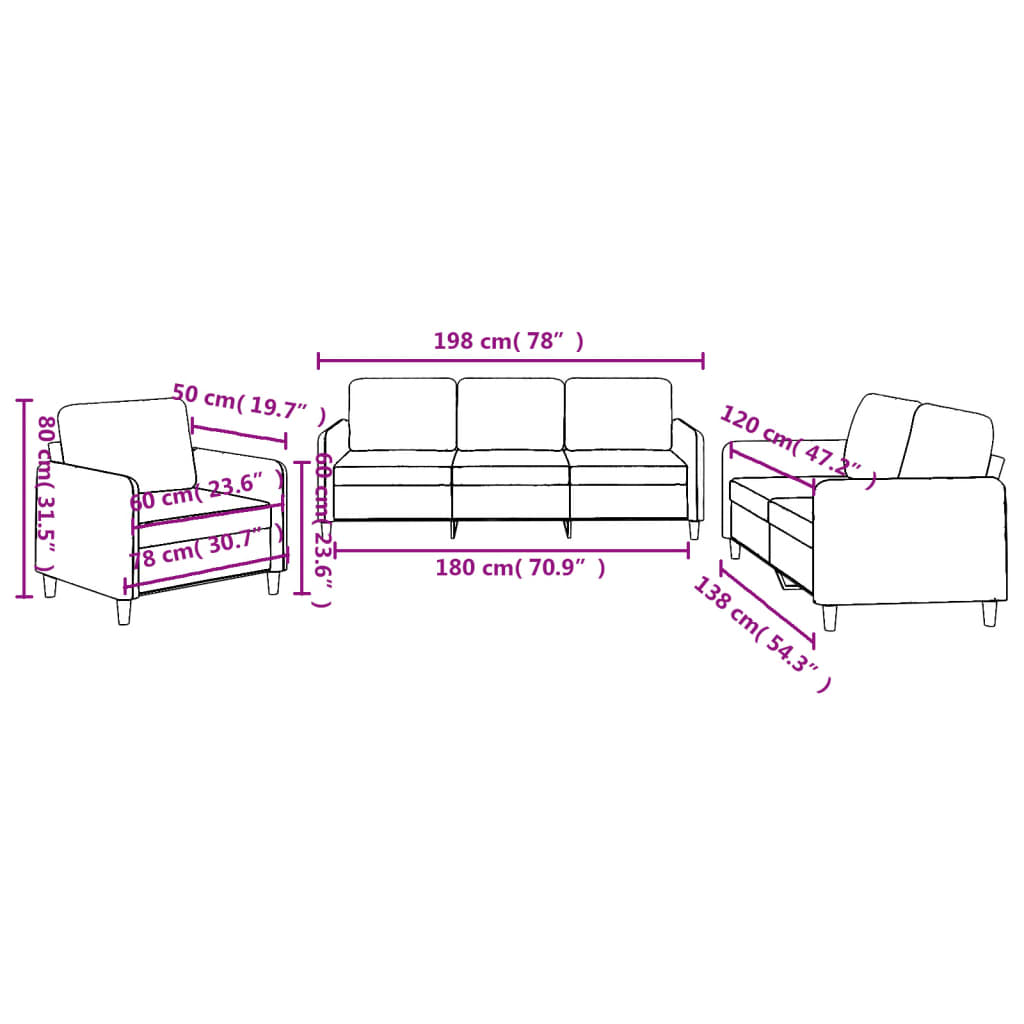 vidaXL 3 Piece Sofa Set with Cushions Dark Gray Fabric-6