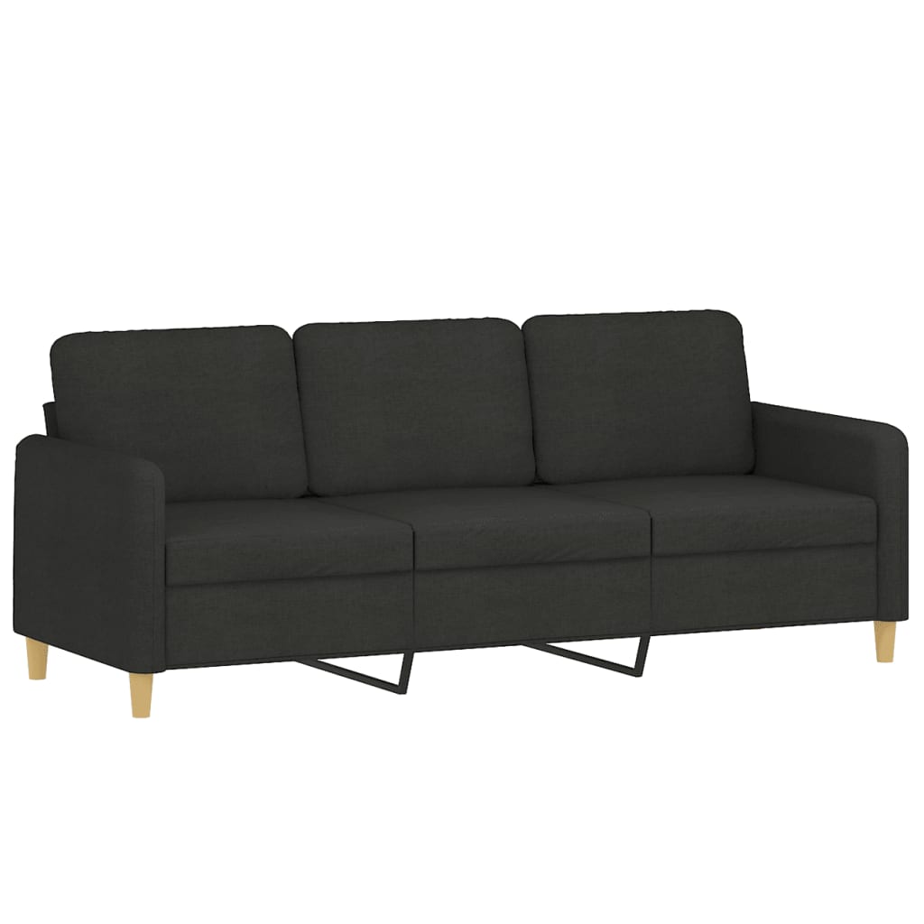 vidaXL 3 Piece Sofa Set with Cushions Black Fabric-3