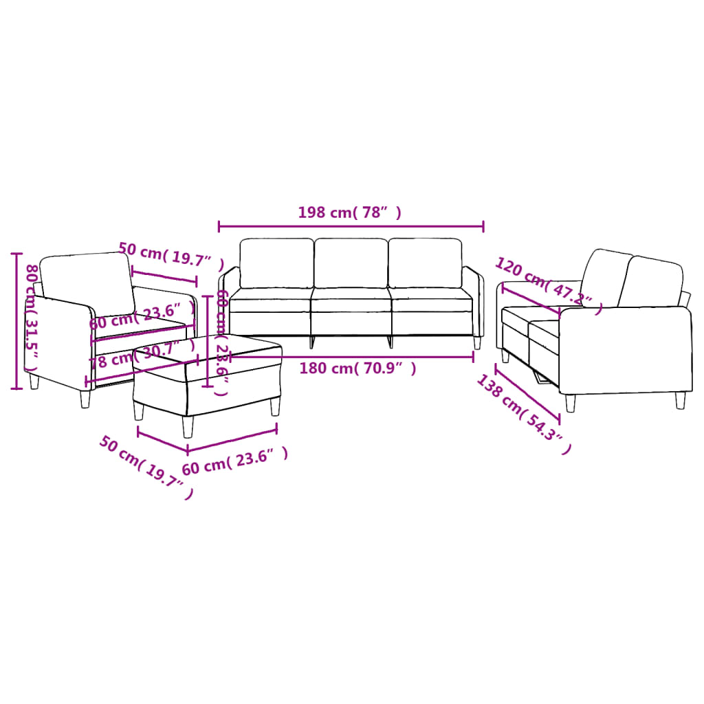 vidaXL 4 Piece Sofa Set with Cushions Dark Gray Fabric-7