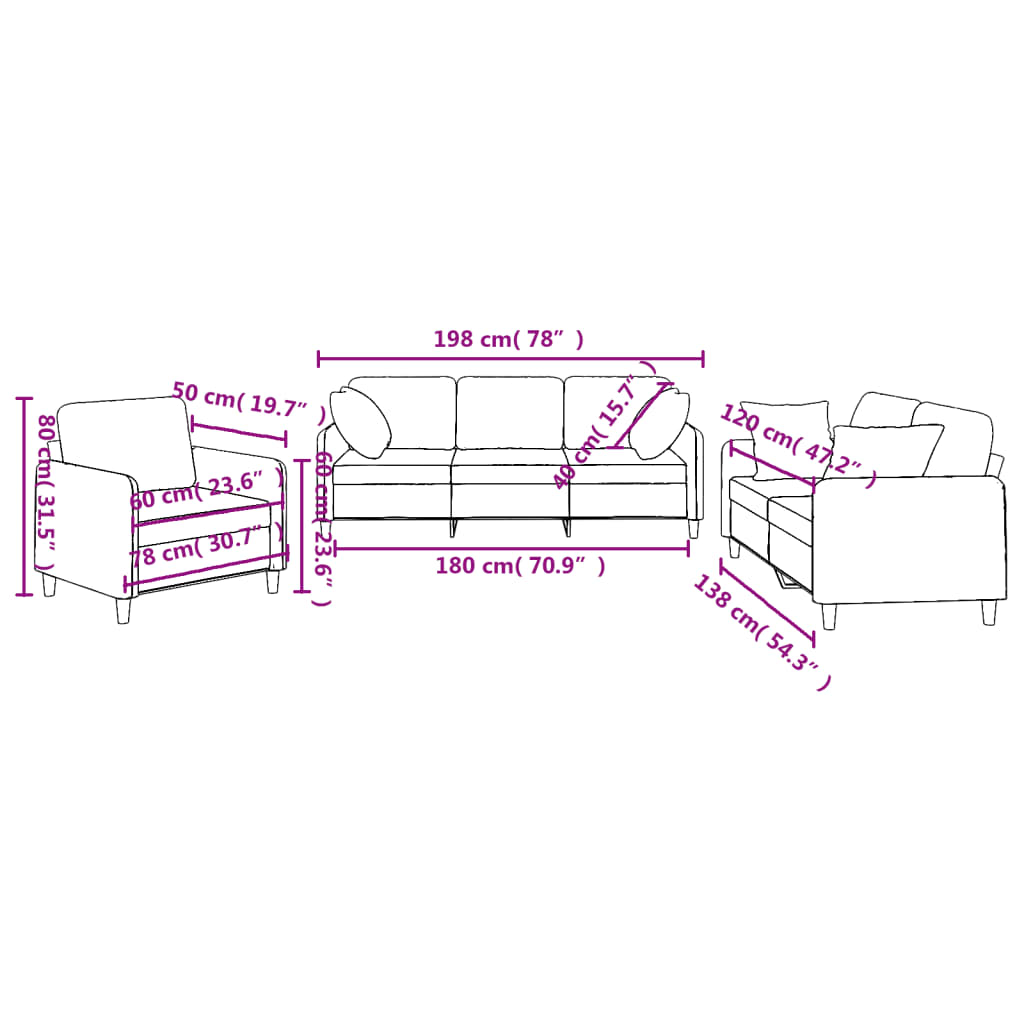 vidaXL 3 Piece Sofa Set with Pillows Dark Gray Fabric-7