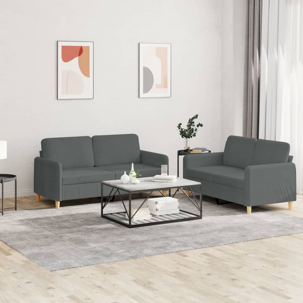 vidaXL 2 Piece Sofa Set with Cushions Dark Gray Fabric-0