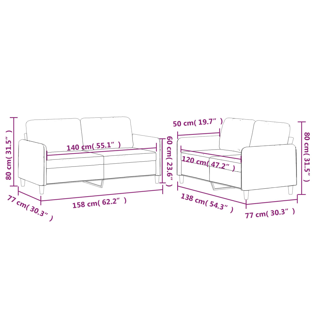 vidaXL 2 Piece Sofa Set with Cushions Black Fabric-5