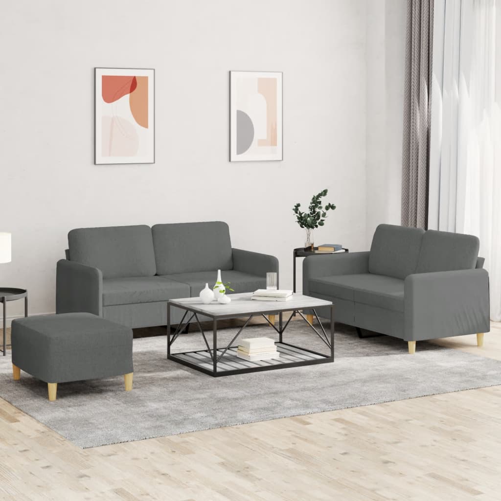 vidaXL 3 Piece Sofa Set with Cushions Dark Gray Fabric-0