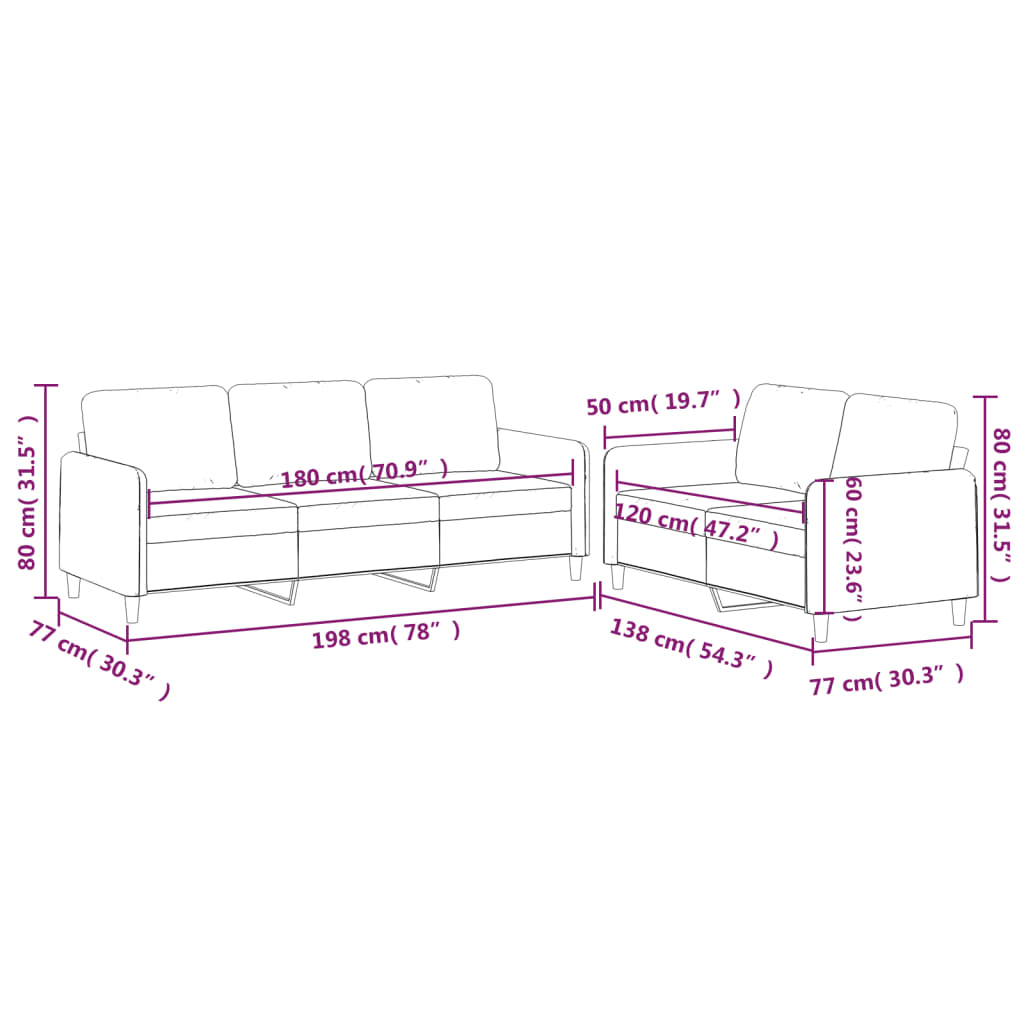 vidaXL 2 Piece Sofa Set with Cushions Black Fabric-5