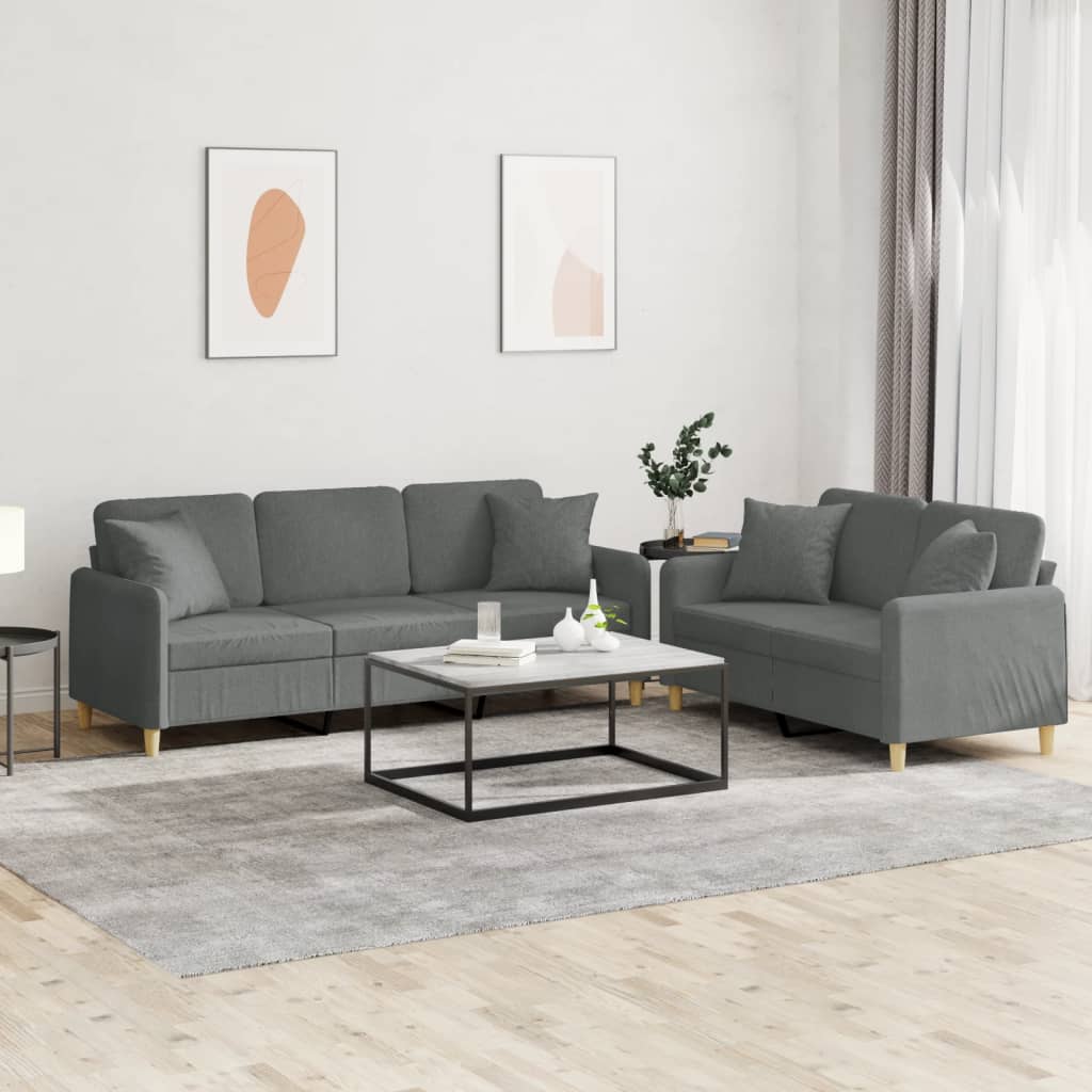 vidaXL 2 Piece Sofa Set with Pillows Dark Gray Fabric-0