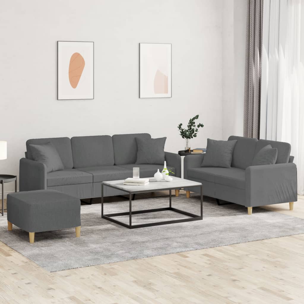 vidaXL 3 Piece Sofa Set with Pillows Dark Gray Fabric-0