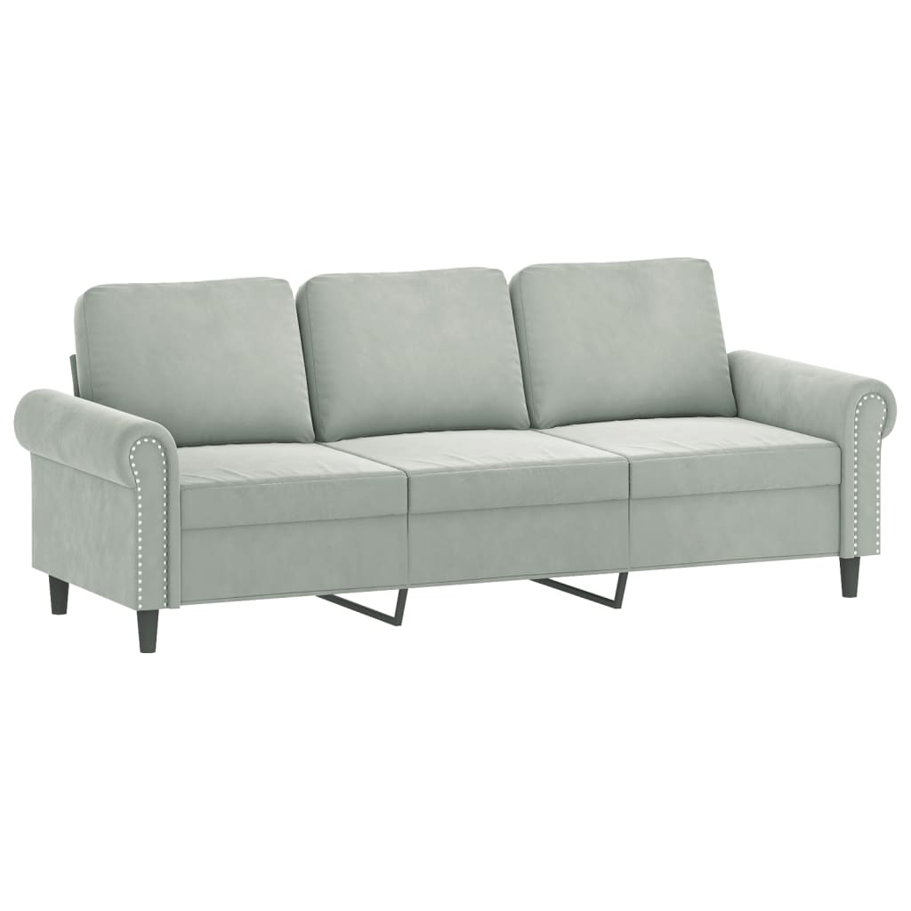 vidaXL 3 Piece Sofa Set with Cushions Light Gray Velvet-3