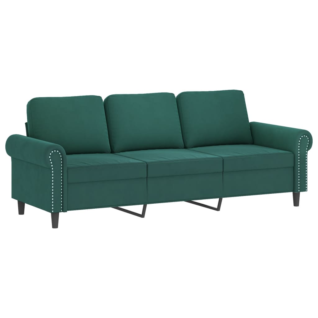 vidaXL 3 Piece Sofa Set with Cushions Dark Green Velvet-3