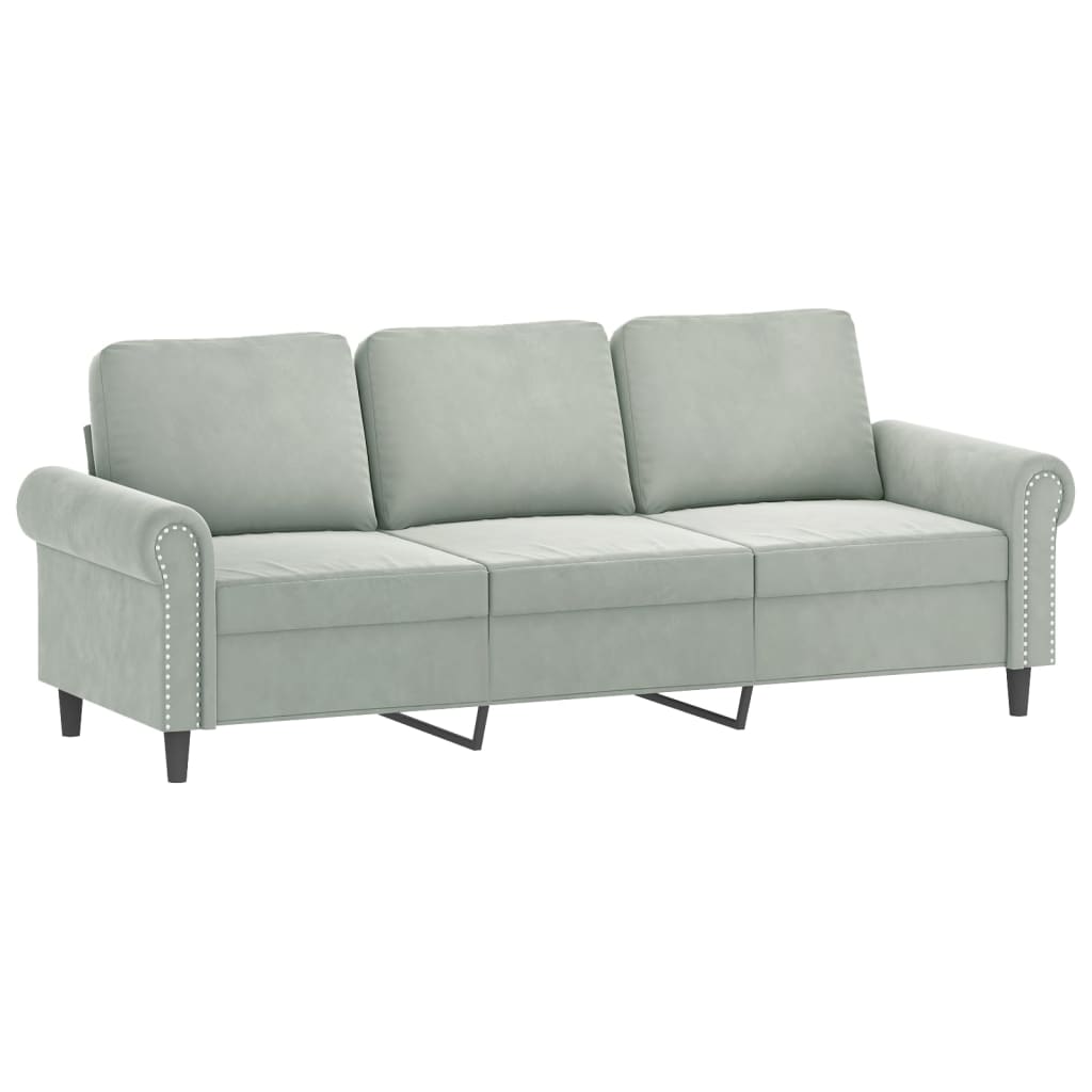 vidaXL 3 Piece Sofa Set with Pillows Light Gray Velvet-3