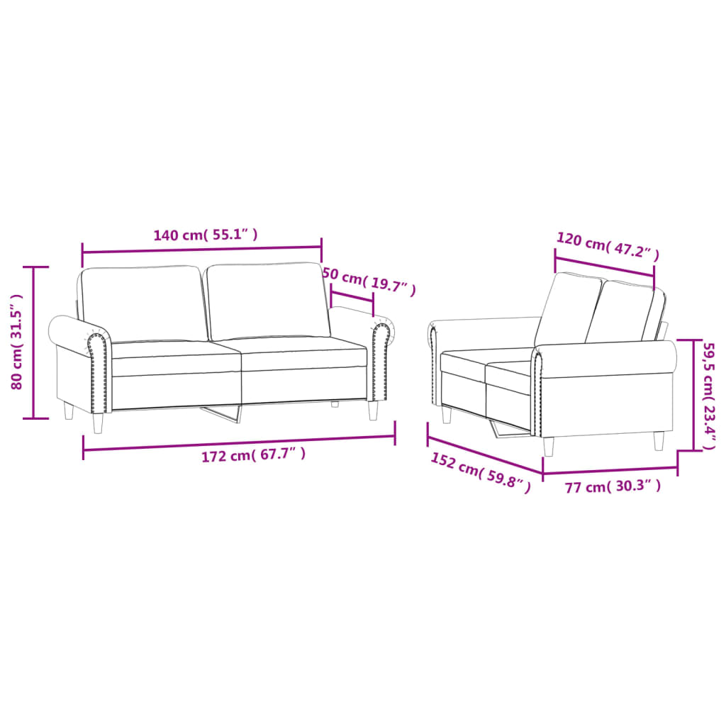 vidaXL 2 Piece Sofa Set with Cushions Light Gray Velvet-5