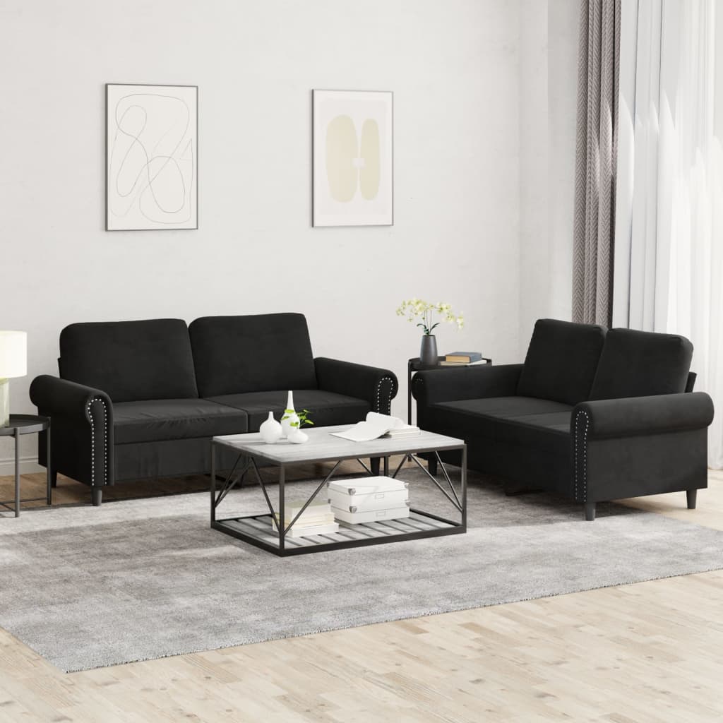 vidaXL 2 Piece Sofa Set with Cushions Black Velvet-0