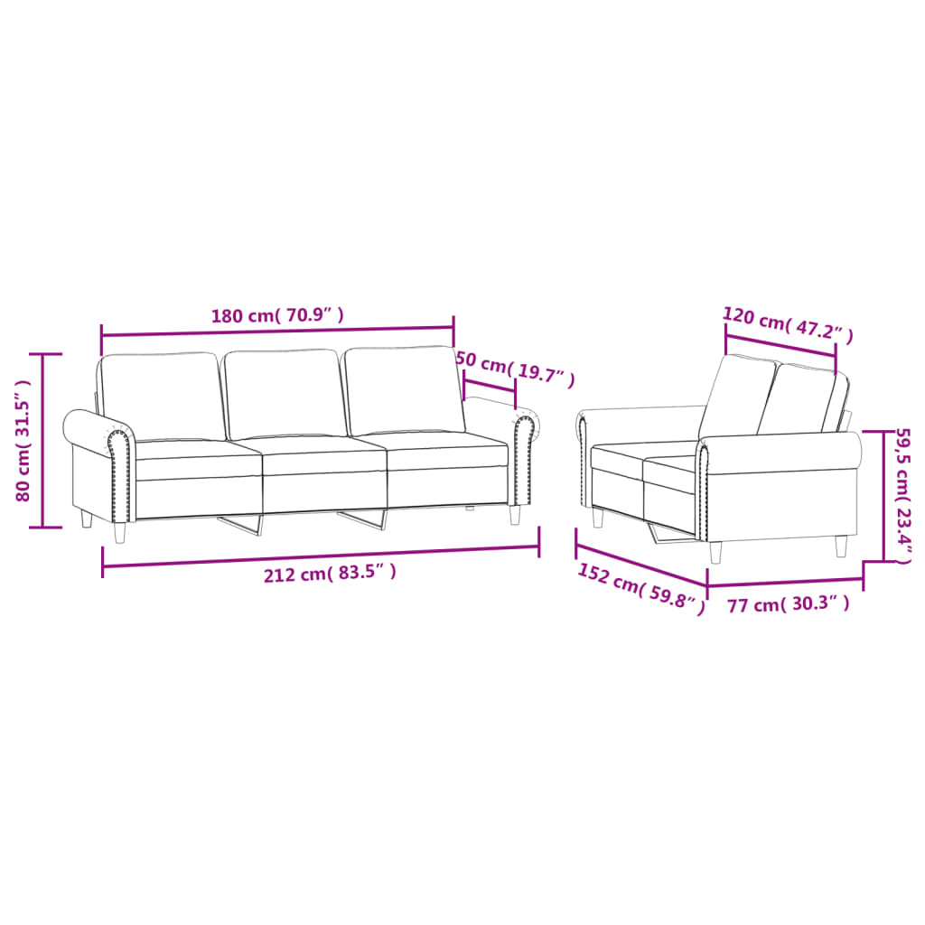 vidaXL 2 Piece Sofa Set with Cushions Light Gray Velvet-5