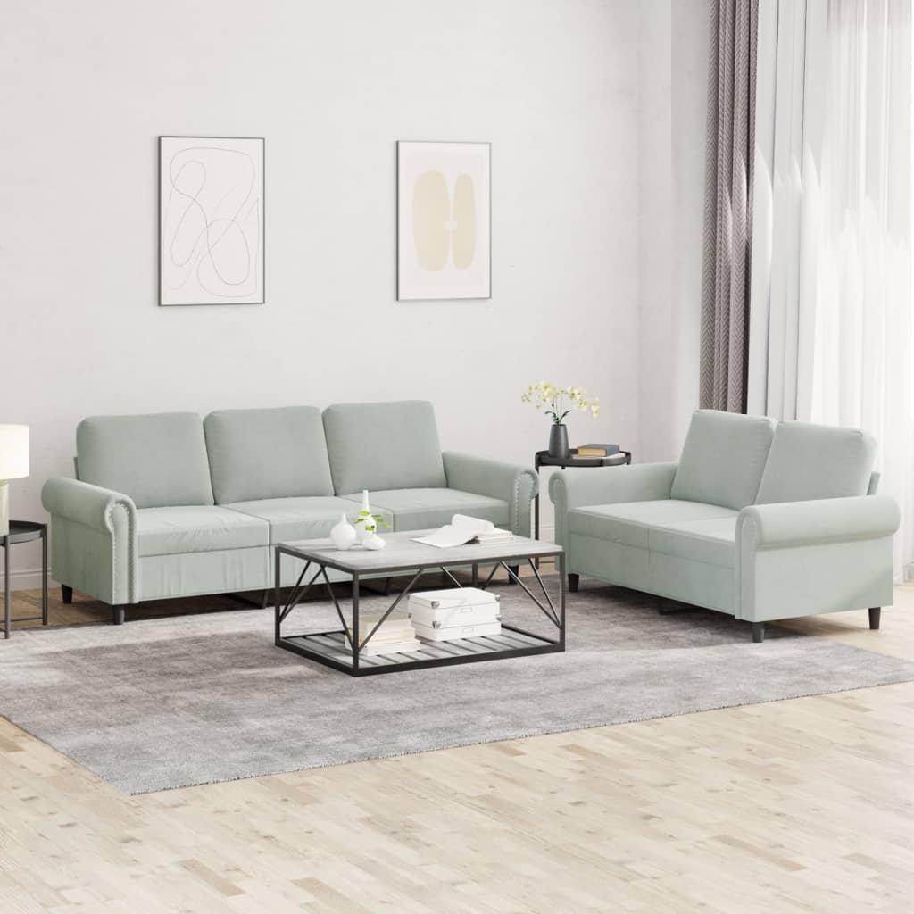 vidaXL 2 Piece Sofa Set with Cushions Light Gray Velvet-0