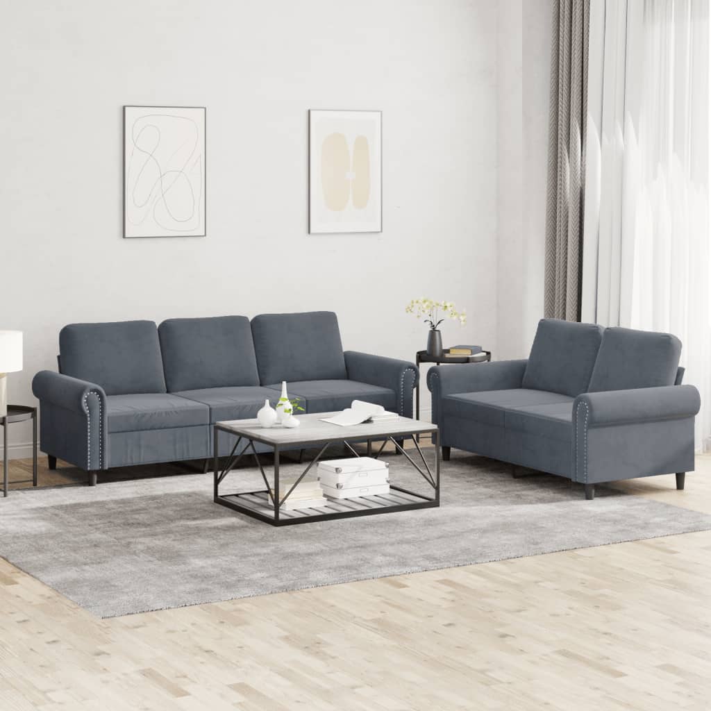 vidaXL 2 Piece Sofa Set with Cushions Dark Gray Velvet-0