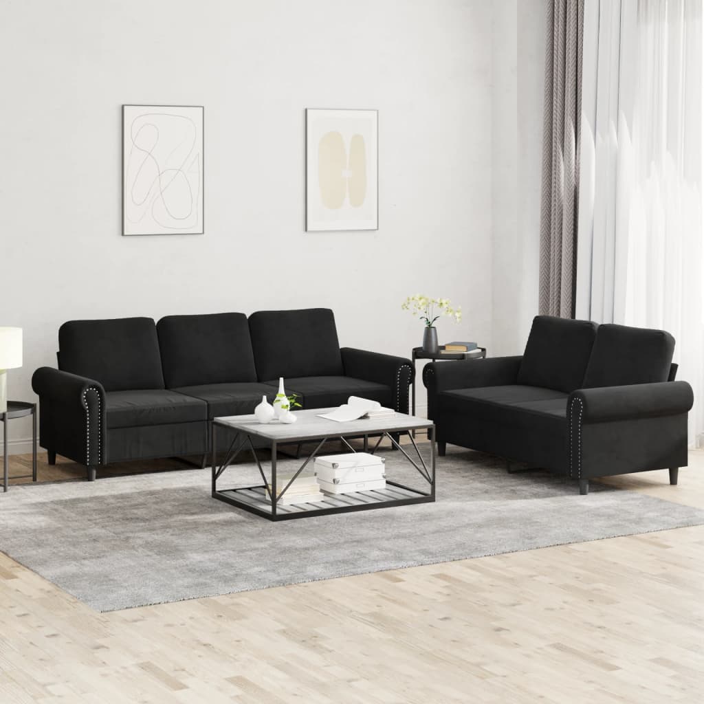 vidaXL 2 Piece Sofa Set with Cushions Black Velvet-0