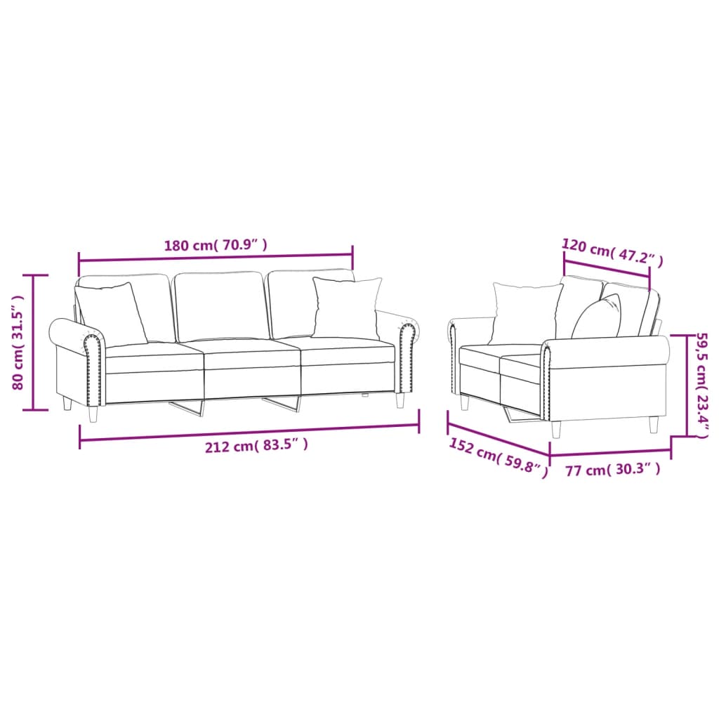 vidaXL 2 Piece Sofa Set with Pillows Light Gray Velvet-6