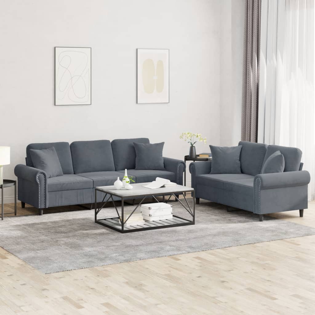 vidaXL 2 Piece Sofa Set with Pillows Dark Gray Velvet-0