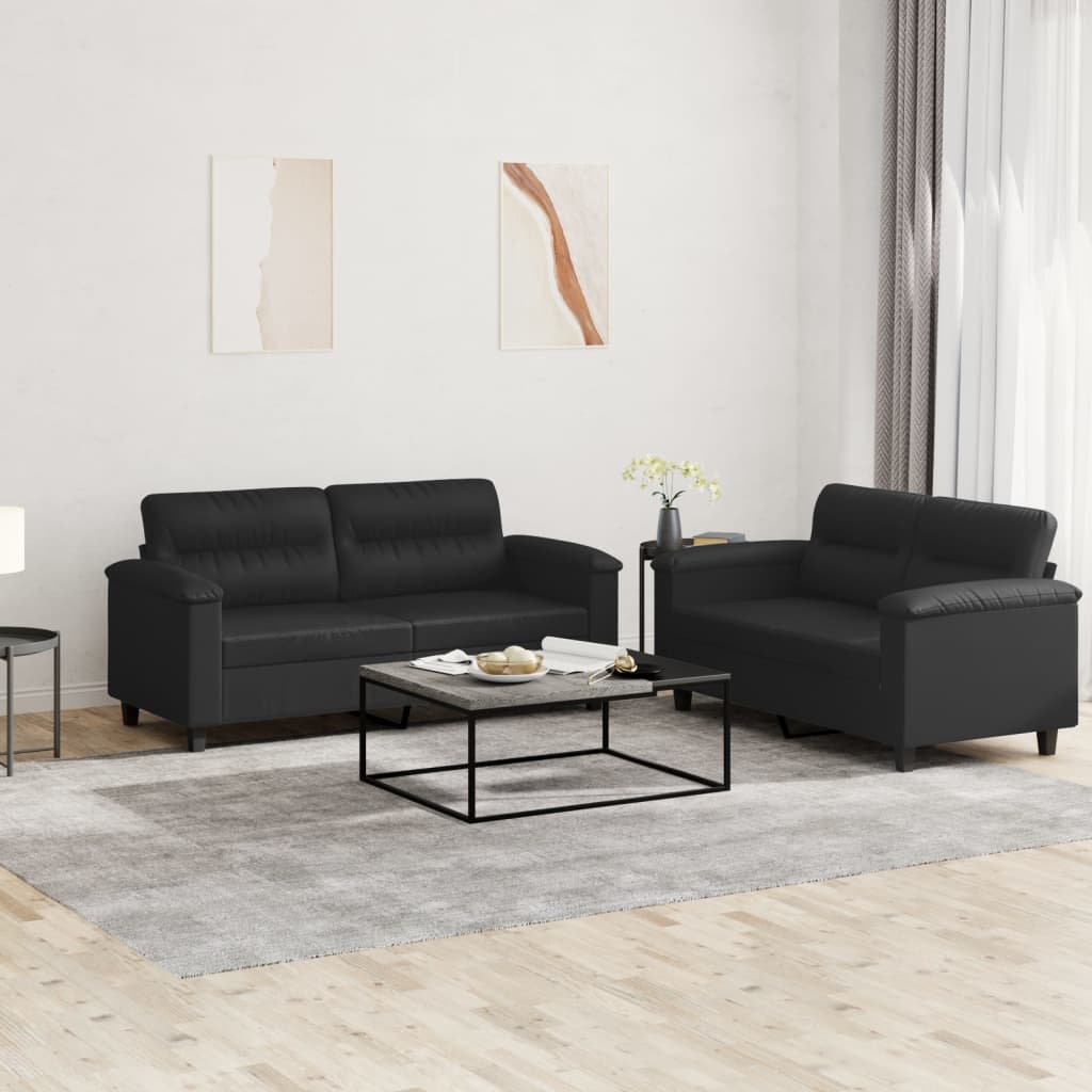 vidaXL 2 Piece Sofa Set with Cushions Black Faux Leather-0