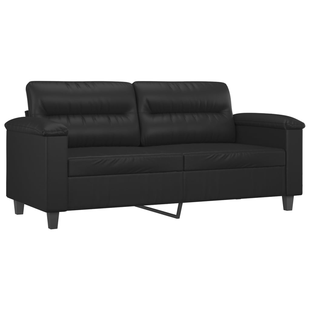 vidaXL 3 Piece Sofa Set with Cushions Black Faux Leather-2