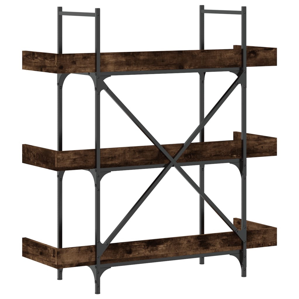 vidaXL Bookcase 3-Tier Smoked Oak 39.4"x13"x42.7" Engineered Wood-5