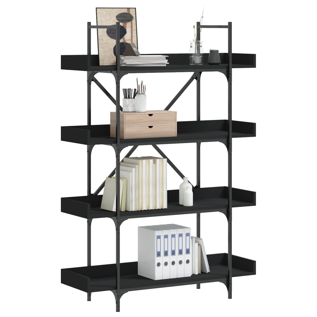 vidaXL Bookcase 4-Tier Black 39.4"x13"x57.3" Engineered Wood-0