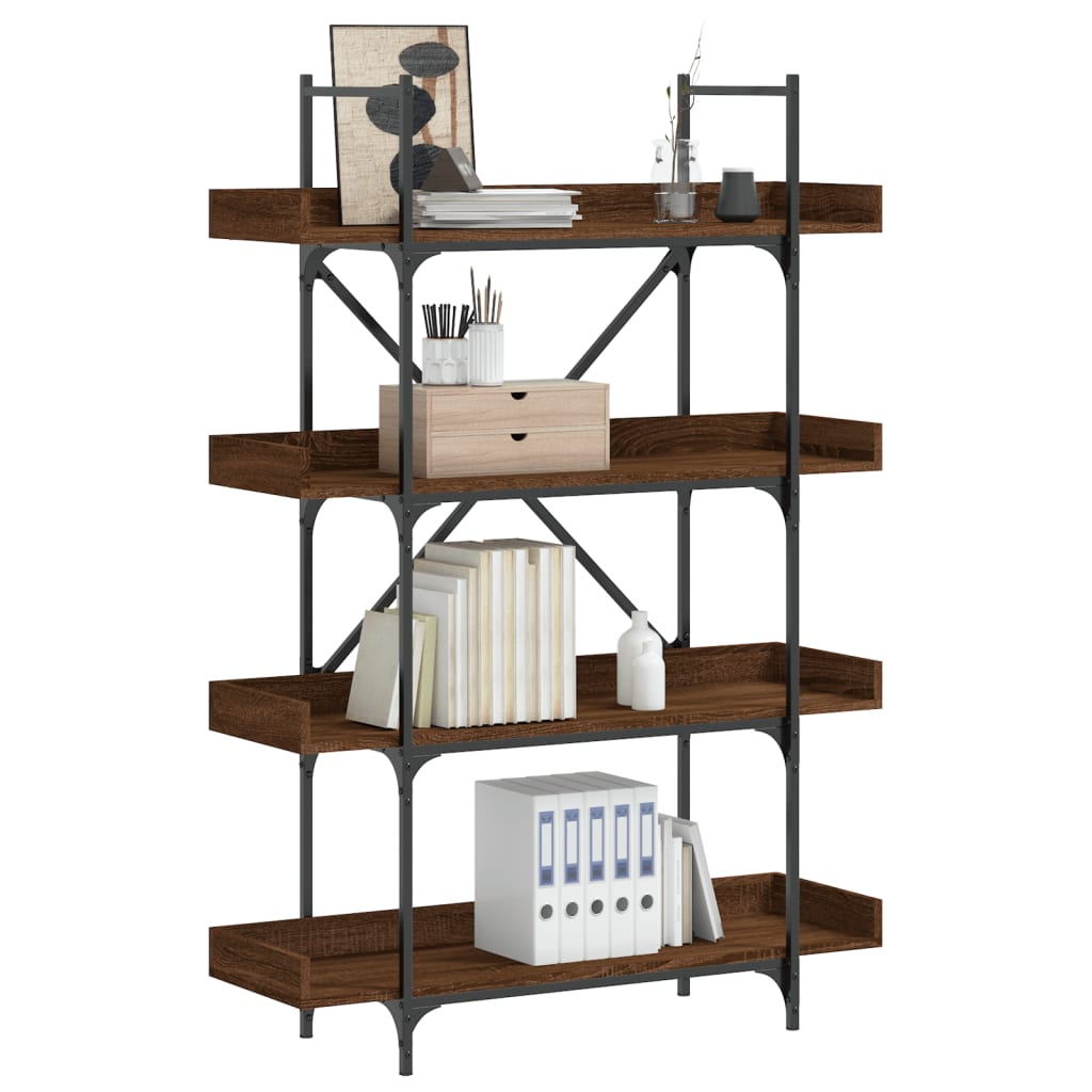 vidaXL Bookcase 4-Tier Brown Oak 39.4"x13"x57.3" Engineered Wood-0