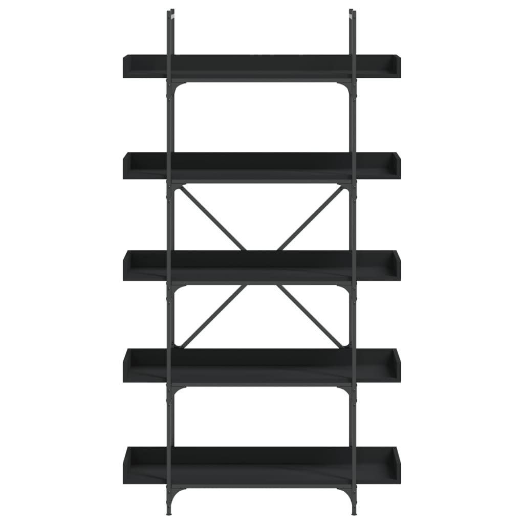 vidaXL Bookcase 5-Tier Black 39.4"x13"x71.1" Engineered Wood-3