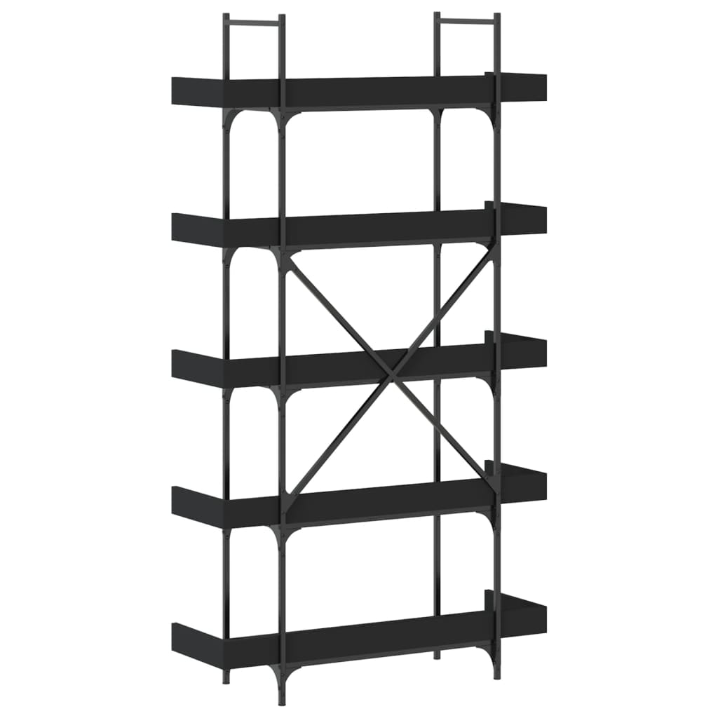 vidaXL Bookcase 5-Tier Black 39.4"x13"x71.1" Engineered Wood-5