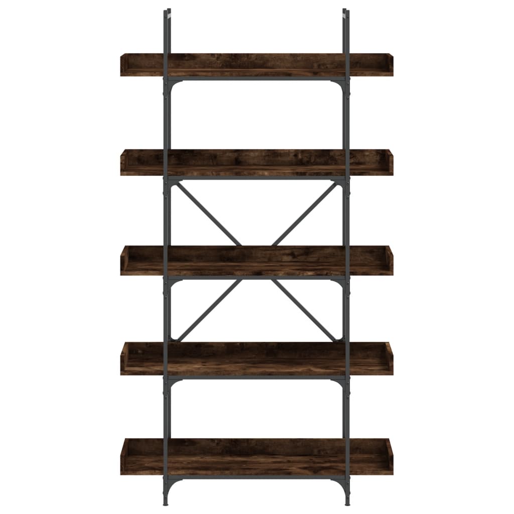 vidaXL Bookcase 5-Tier Smoked Oak 39.4"x13"x71.1" Engineered Wood-3