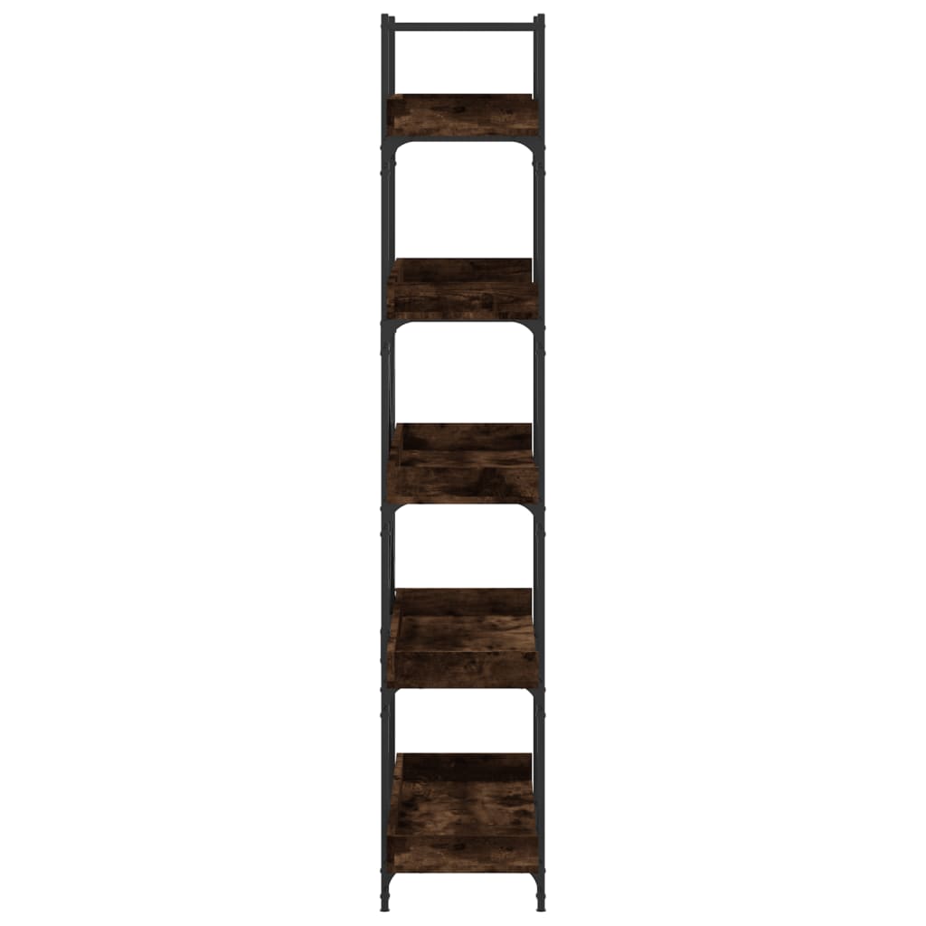 vidaXL Bookcase 5-Tier Smoked Oak 39.4"x13"x71.1" Engineered Wood-4