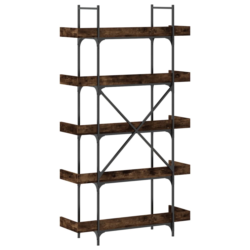 vidaXL Bookcase 5-Tier Smoked Oak 39.4"x13"x71.1" Engineered Wood-5