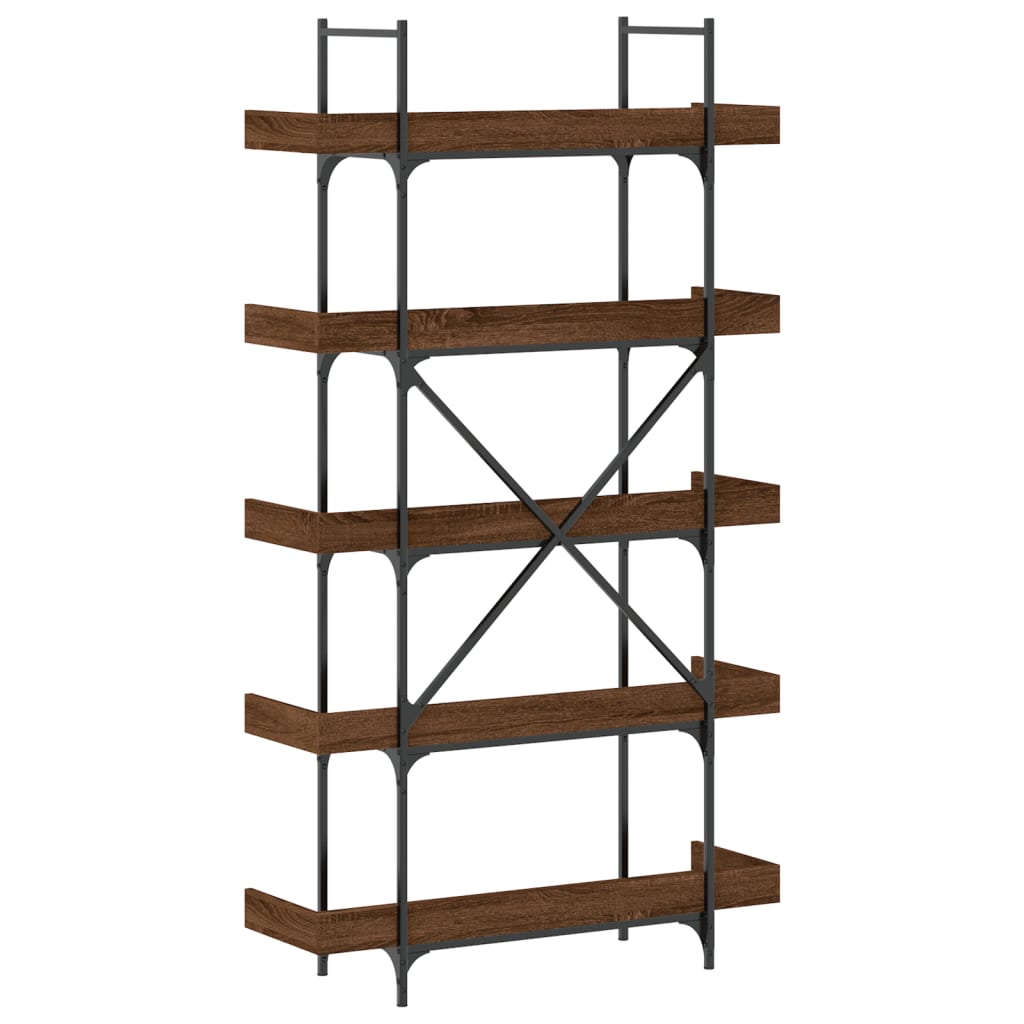 vidaXL Bookcase 5-Tier Brown Oak 39.4"x13"x71.1" Engineered Wood-5