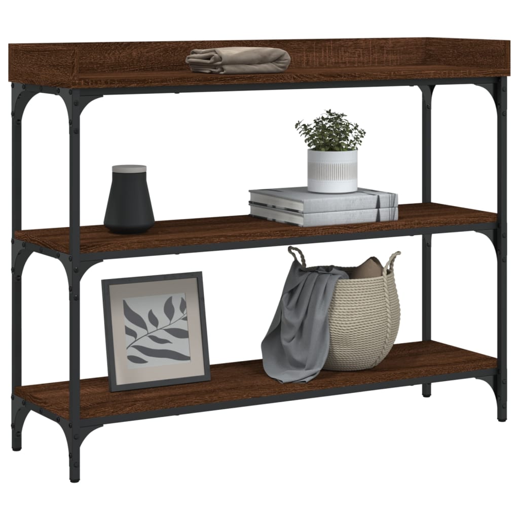 vidaXL Console Table with Shelves Brown Oak 39.4"x11.8"x31.5"-1